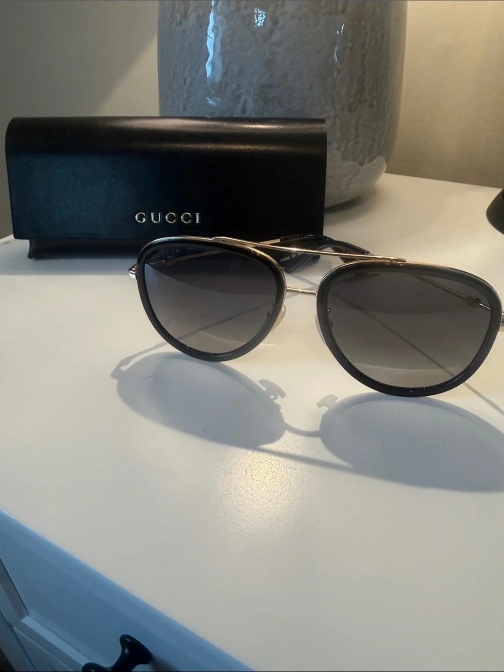Gucci Black Frame Gray Gradient Aviator Sunglasses